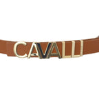 Cavalli Class Logo Buckle Leather Belt — Brown