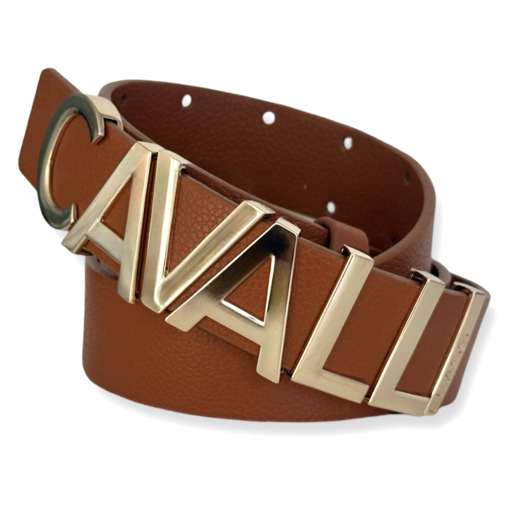 Cavalli Class Logo Buckle Leather Belt — Brown