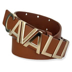 Cavalli Class Logo Buckle Leather Belt — Brown