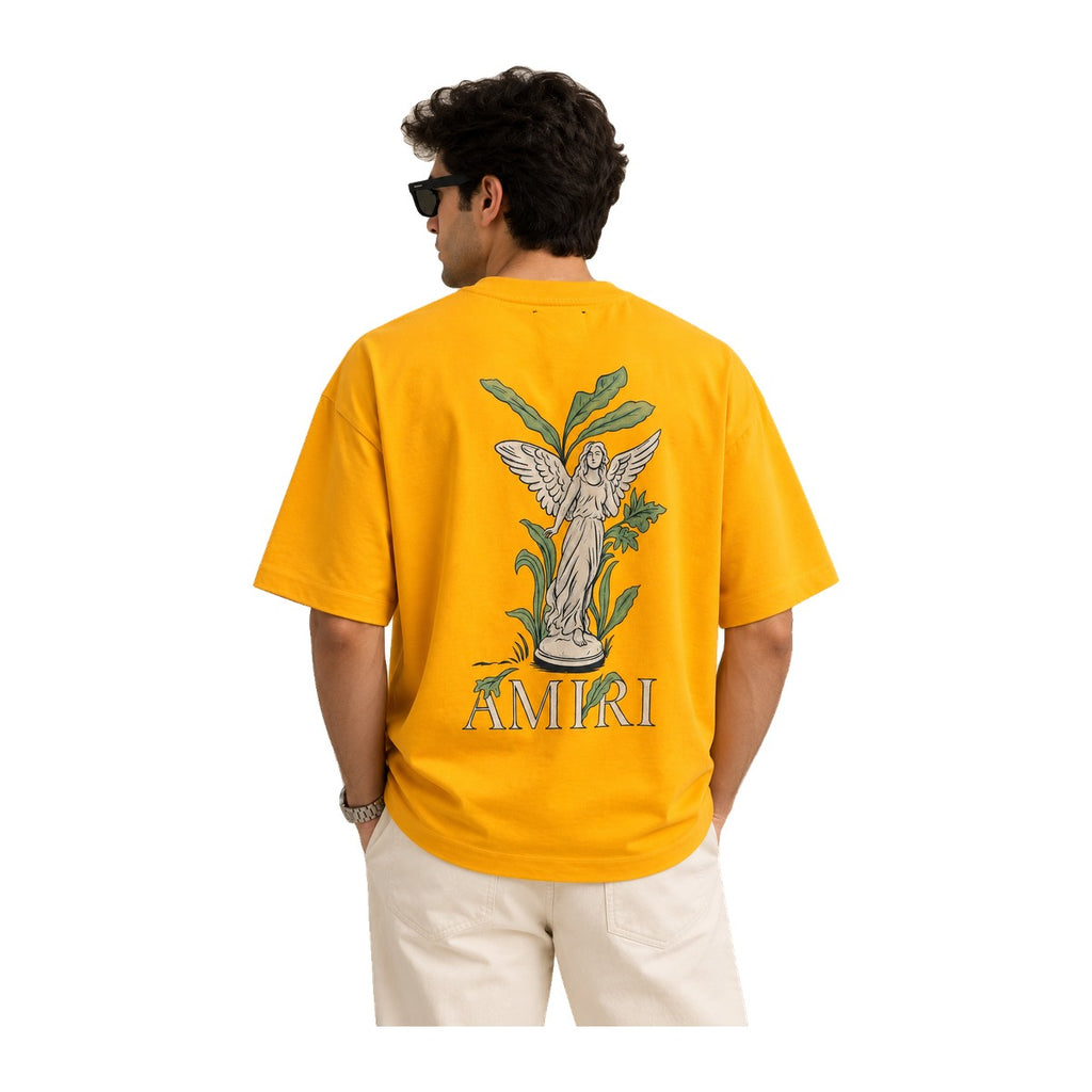 Amiri Angel Statue T-Shirt Yellow back worn