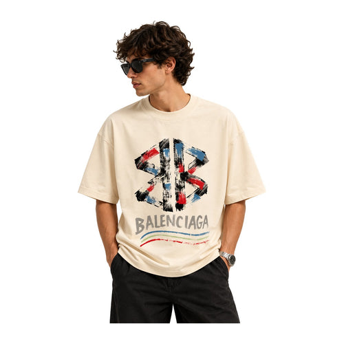 Balenciaga Painted BB Logo T-Shirt Cream worn