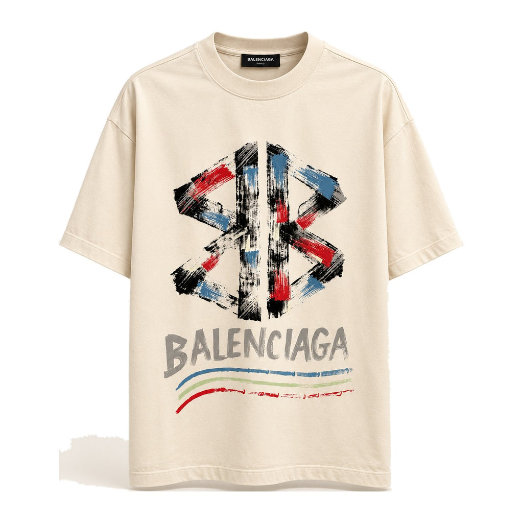 Balenciaga Painted BB Logo T-Shirt Cream front
