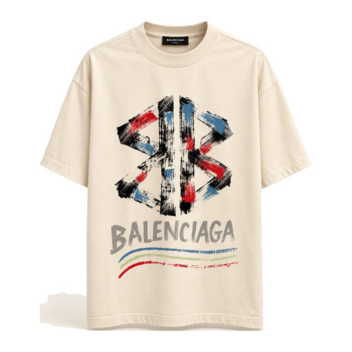 Balenciaga Painted BB Logo T-Shirt Cream front