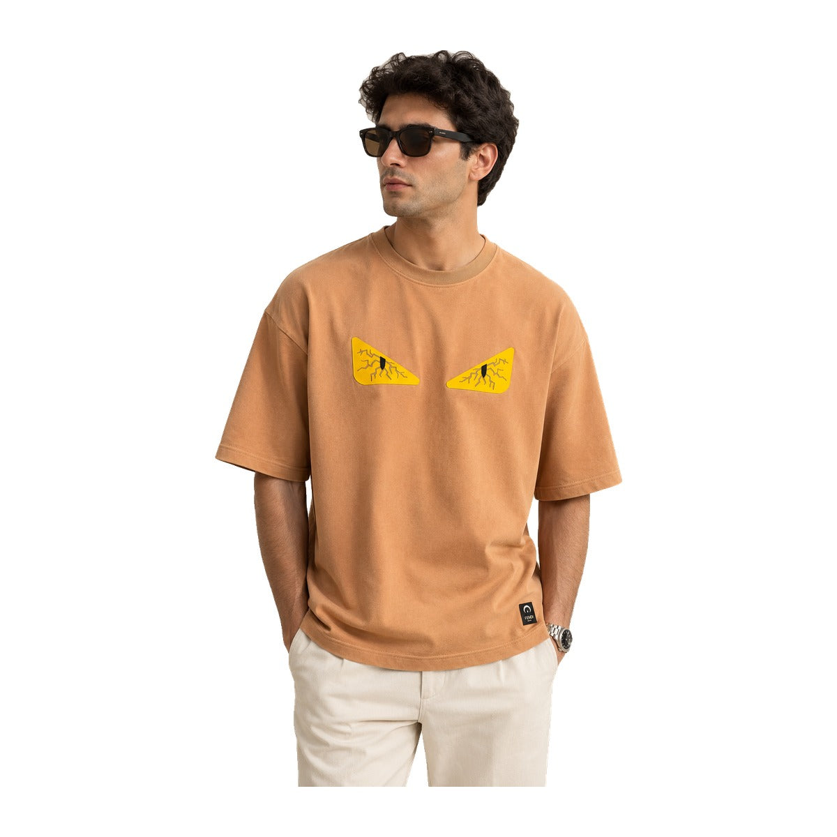 Fendi Bag Bugs Eyes T-Shirt Tan worn