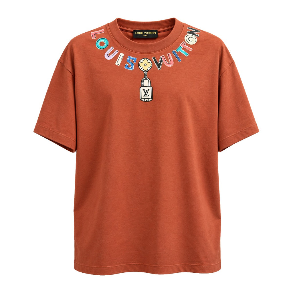 Louis Vuitton Padlock Necklace Print T-Shirt Brick front