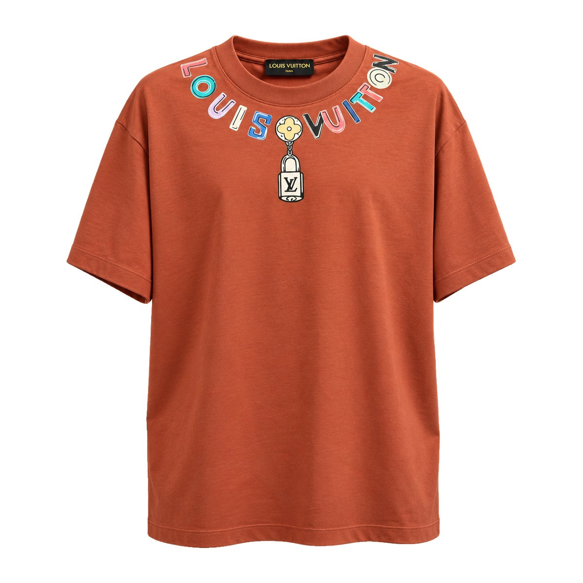Louis Vuitton Padlock Necklace Print T-Shirt Brick front