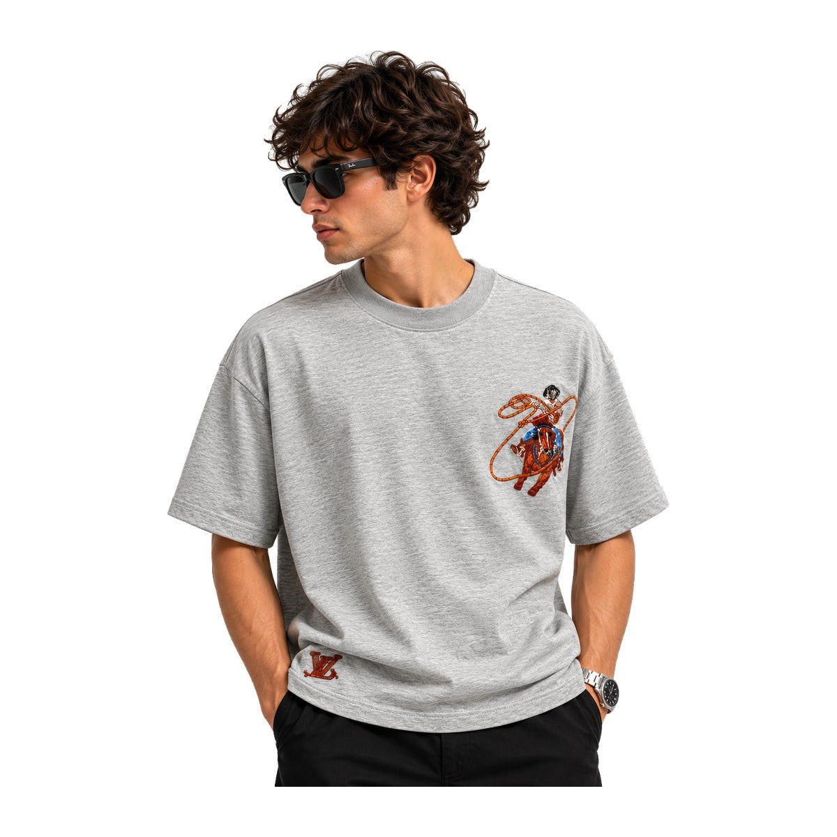 Louis Vuitton Rodeo Embroidered T-Shirt Grey worn