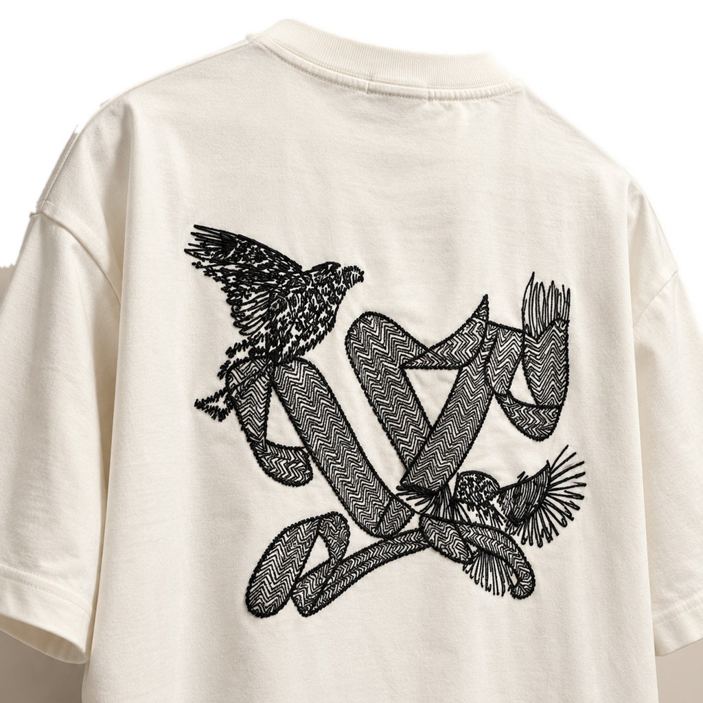 Louis Vuitton Bird Motif Embroidered T-Shirt White embroidery detail
