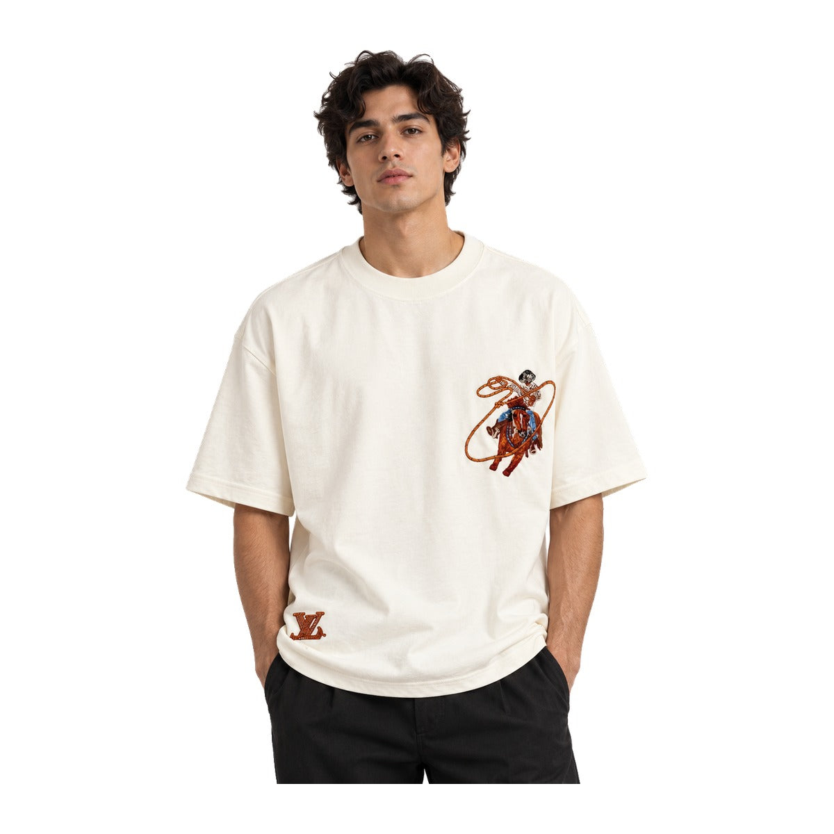 Louis Vuitton Rodeo Embroidered T-Shirt White worn