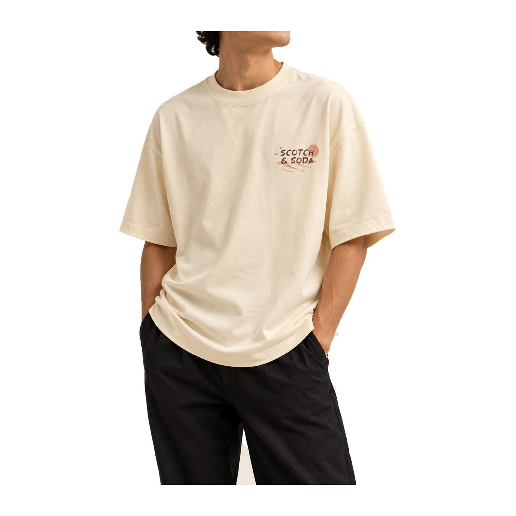 Scotch & Soda Hawaiian Sunset T-Shirt Cream worn