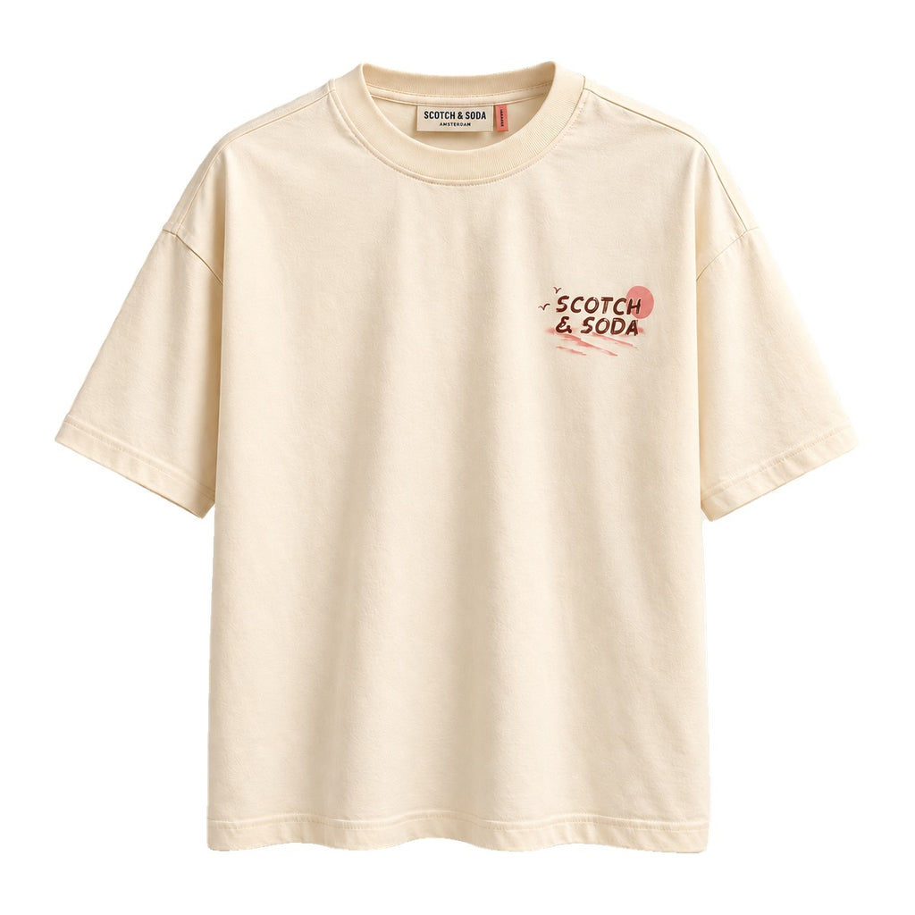 Scotch & Soda Hawaiian Sunset T-Shirt Cream front