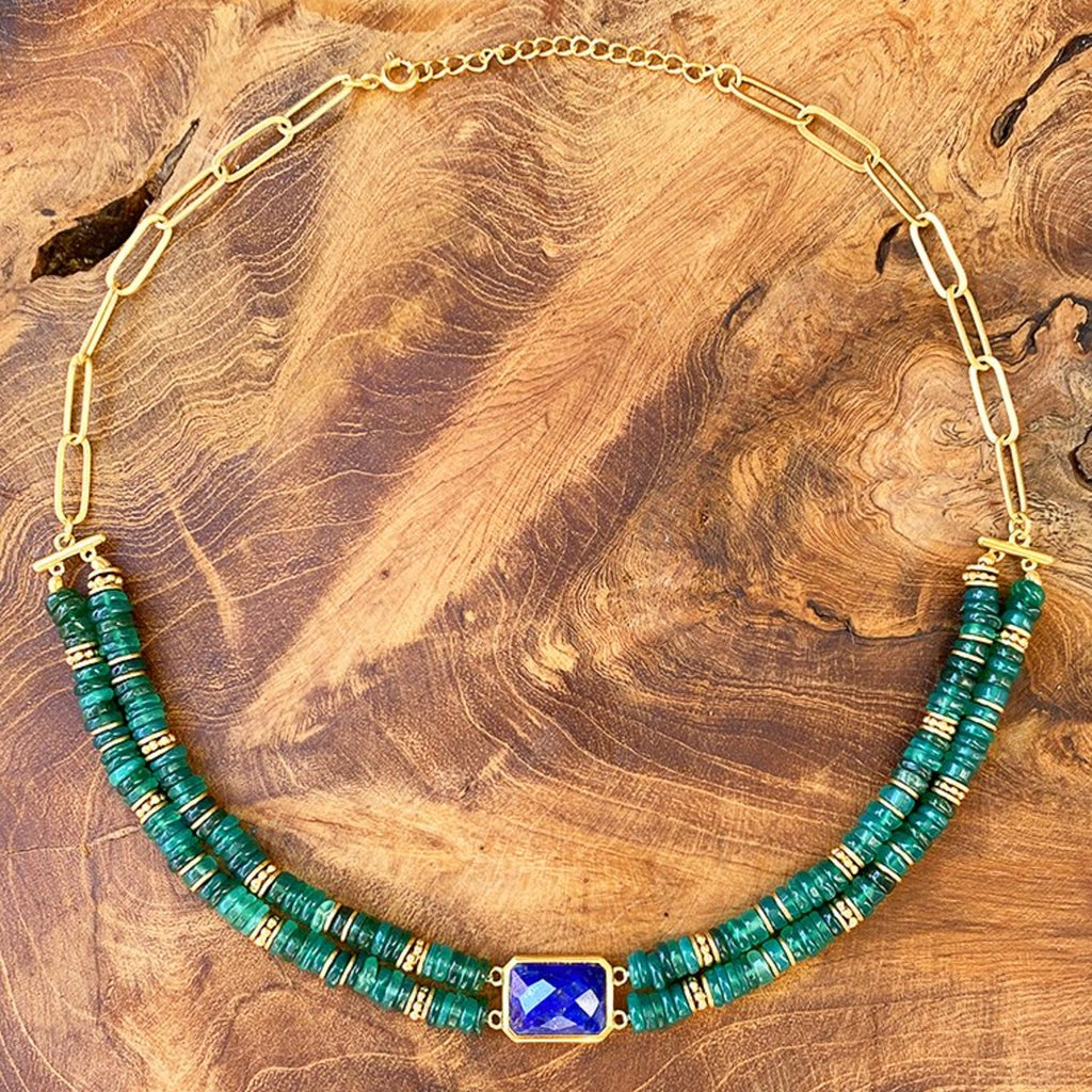 Nomad by Di Giorgio Green Beaded Lapis Necklace worn