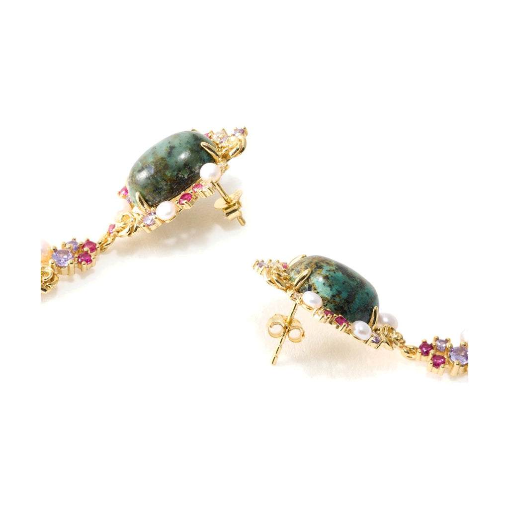 Les Petites Précieuses Pearl & Turquoise Drop Earrings side