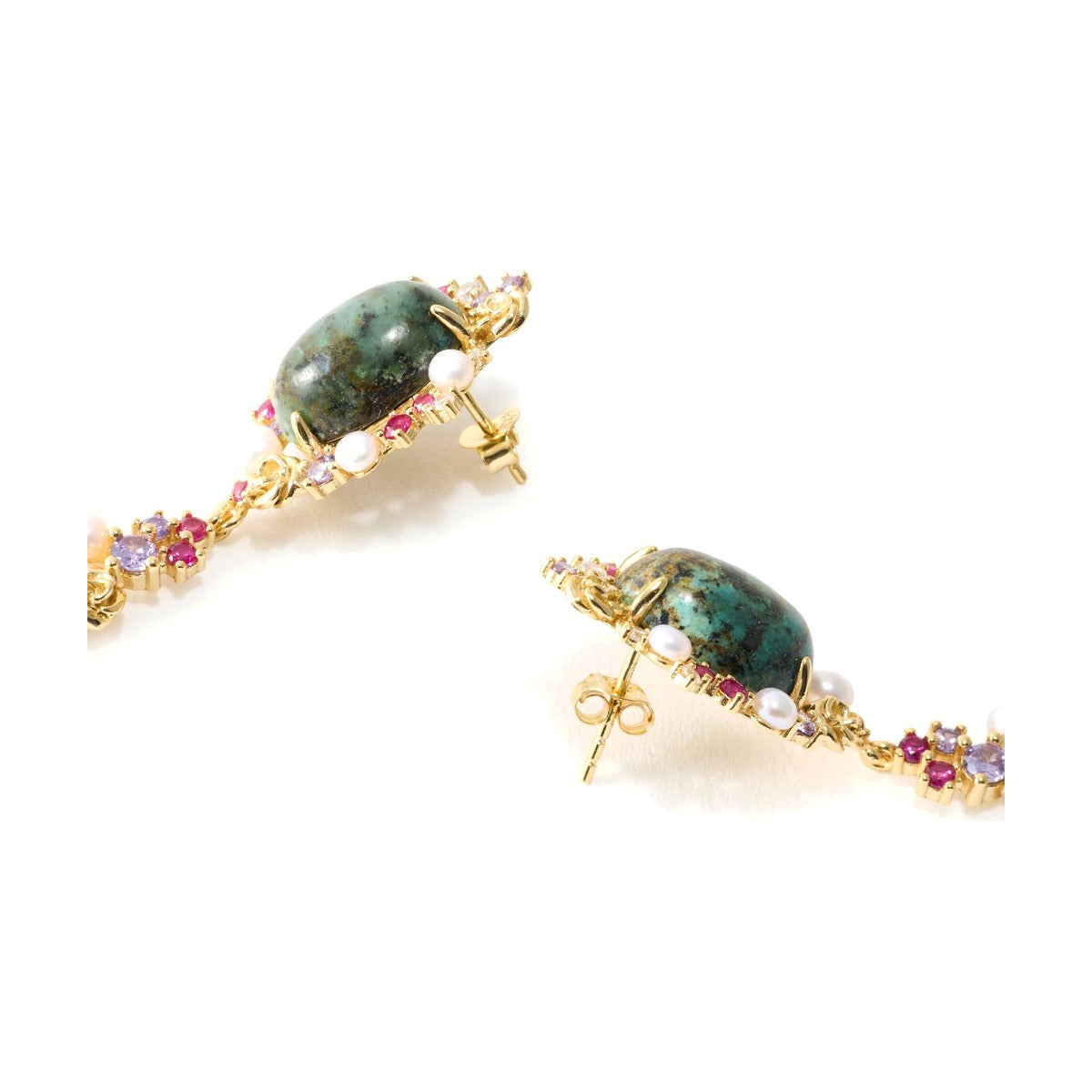 Les Petites Précieuses Pearl & Turquoise Drop Earrings side
