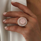 Les Petites Précieuses Rose Quartz Halo Ring worn