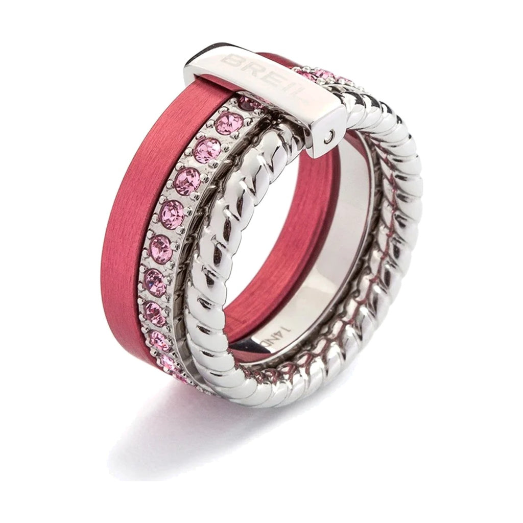 Breil Triple Band Crystal Ring Pink